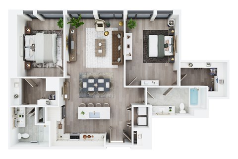 Floor plan for 2 beds, 2 baths, 1224 sqft
